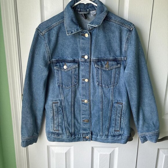 Patchwork Denim Jacket Womens 4 Blue Cottagecore Grandma - Picture 2 of 7